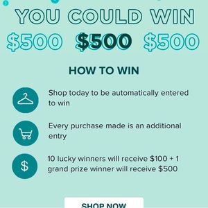 SHOP TODAY TO WIN $500 | SendAn Offer Or BundleDeal EveryPurchaseTodayQualifies